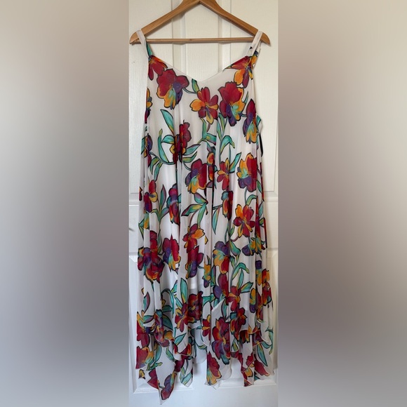 NINA LEONARD PATTERNED HANDKERCHIEF HEM DRESS || LARGE - Picture 2 of 6